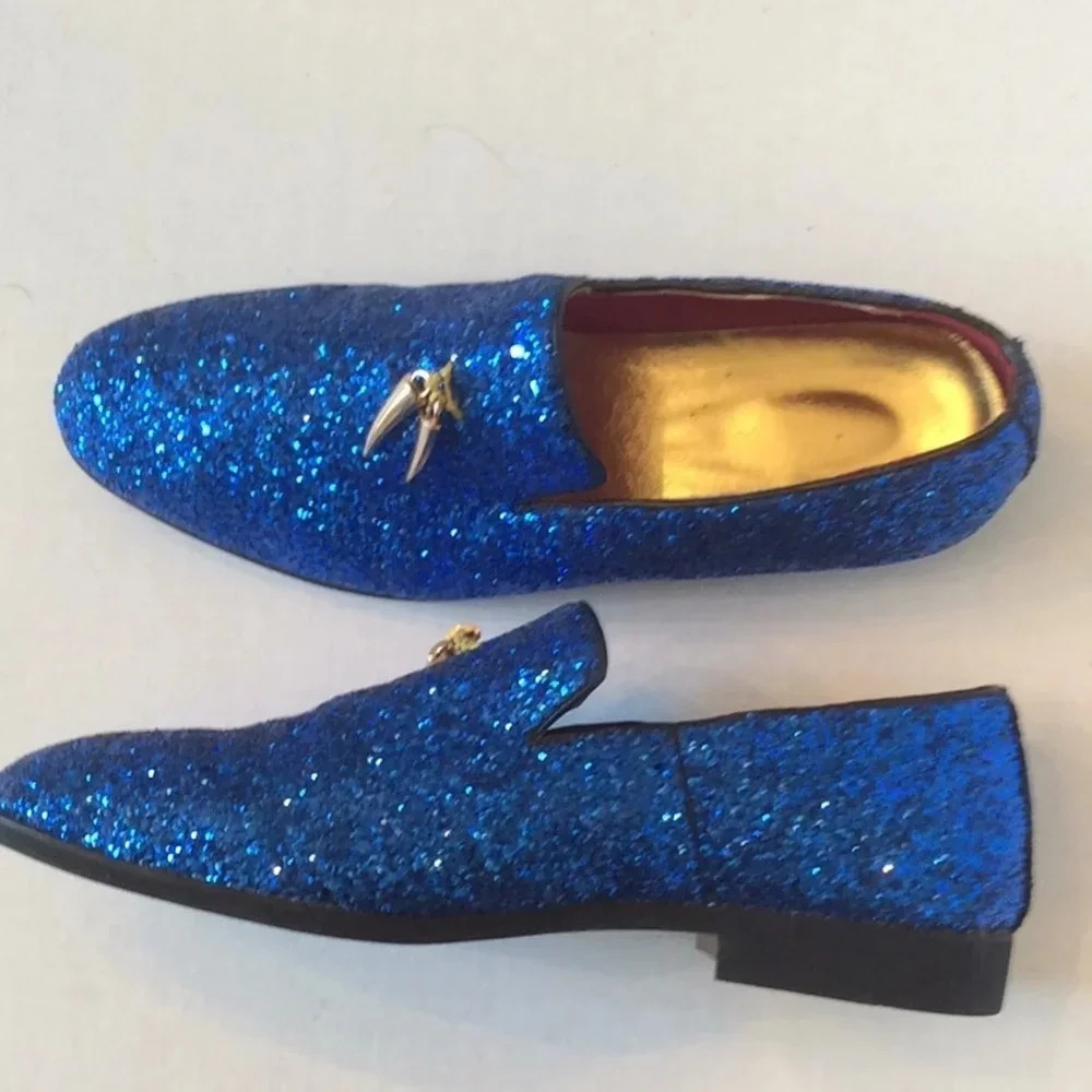 💎 Blue Glitter Loafers Gold Tassels Size US8 Euro41 - Picture 11 of 11
